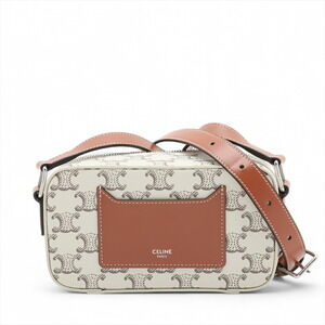 Celine Triomphe Messenger Leather Shoulder Bag White Brown